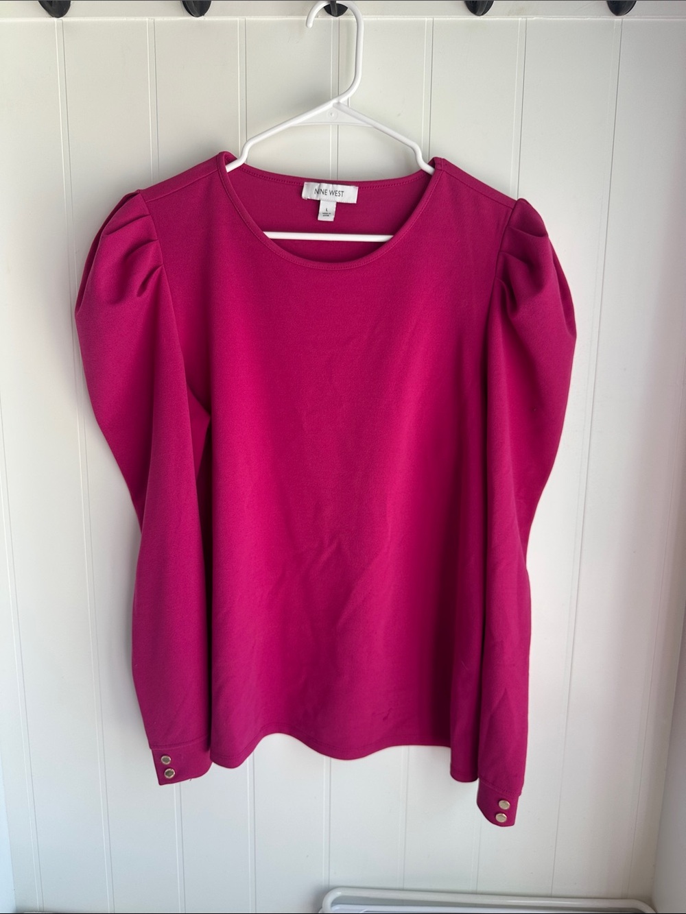 Nine West Magenta Puff-Sleeve Long Sleeve Top